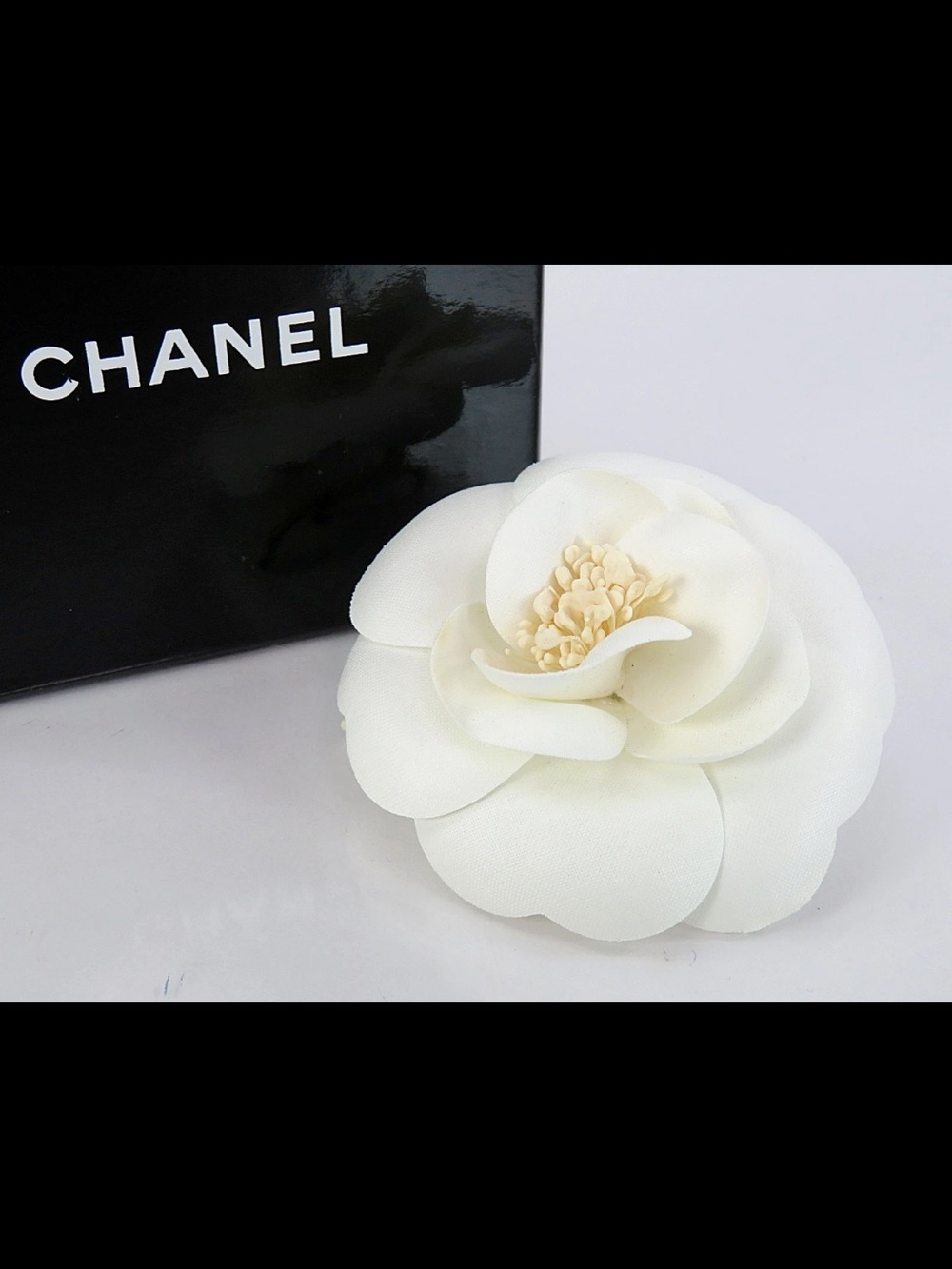 CHANEL White Camellia Flower Brooch